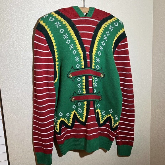 Ugly Christmas Sweater Sz M Elf Hoodie Red Preowned Unisex - Picture 9 of 9